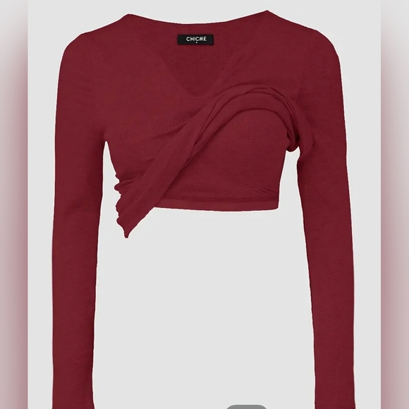 ChicMe Red Ribbed Fitted Top with Long Sleeves Built-bra Women's XL - Picture 3 of 16